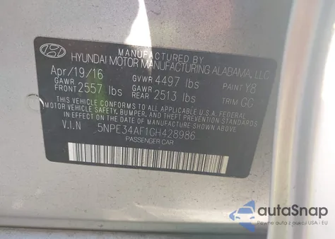 2016 Hyundai Sonata Sport z USA, uszkodzony, nr VIN 5NPE34AF1GH428986